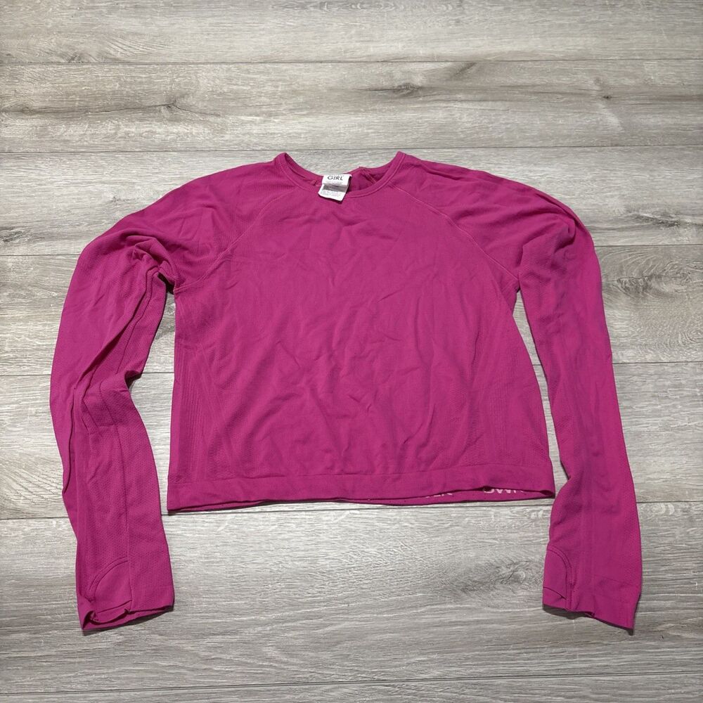 Athleta Girl Long Sleeve Deep Pink Sport Length Nylon Spandex Thumbhole Top L 12